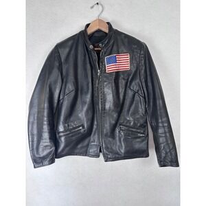 Vintage Reed Sportswear Womens Leather Jacket M/L Black American Flag Moto